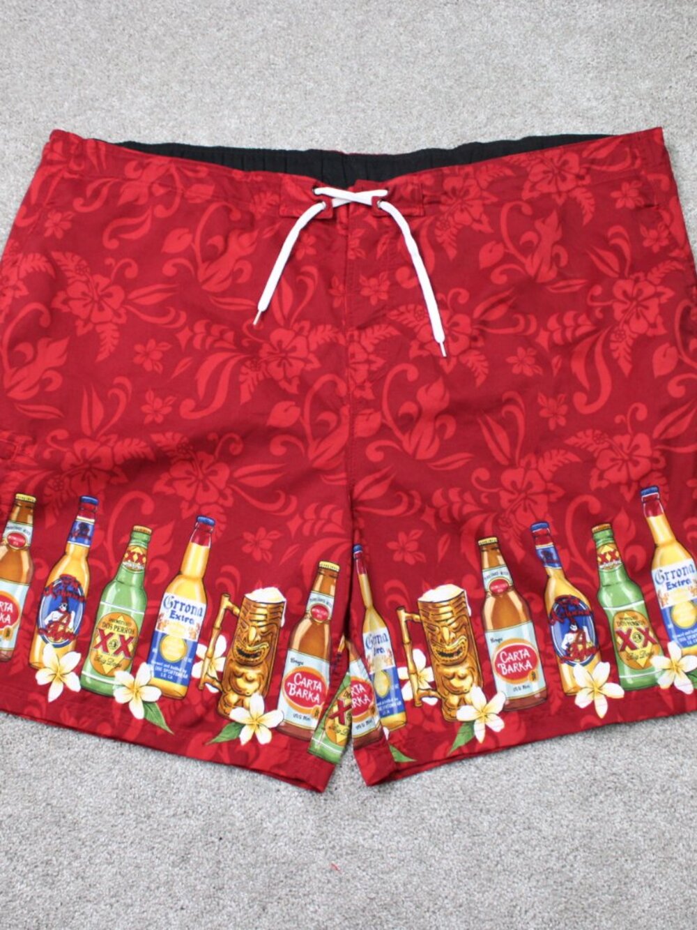 Big Dogs Swim Trunks Men 3XL Red Board Shorts Beer Bottles Mesh Lined Drawstring